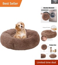 Round Calming Anti-Anxiety Dog Bed, Washable Plush Bed for Pets Up to 15 lbs