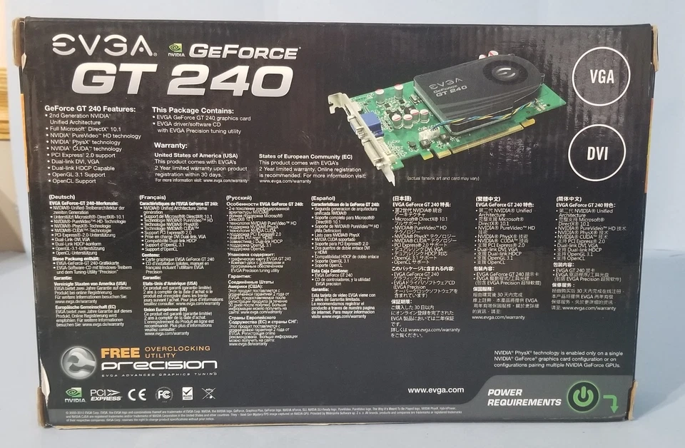 EVGA NVIDIA GeForce GT 240 1GB DDR5 Video Card 01G-P3-1246-LR new open box - Image 2 of 4