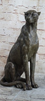 Rare Jaguar Panther Leopard Cougar Big Cat Car Collector Bronze Statue Figure
