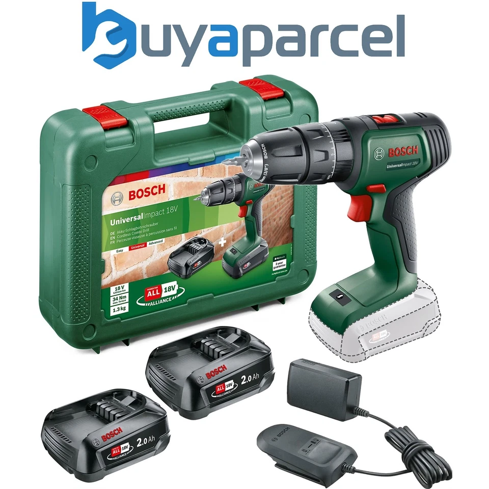 Bosch UniversalImpact 18v Cordless Combi Hammer Drill Power For ALL - 2 x 2ah