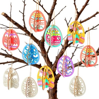 24 Pcs DIY Easter Wooden Ornaments 3D Unfinished Wood Crafts to Paint Easter Han
