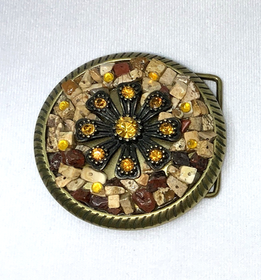 Vintage Brass Womens Belt Buckle- Rhinestones Stones- Metal  display picture 2