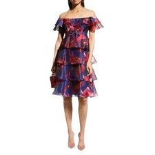 Teri Jon by Rickie Freeman Off-Shoulder Tiered Floral Party Dress Size 8-10