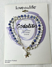 Solidite Bracelet Elephant Charm Silver Plated Triple Strand Blue White CN