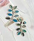 Vintage Navajo 950 Sterling Silver Turquoise Leaf Vine Wrap Adj Ring 6/7