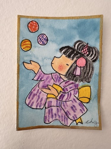 Original Watercolor ACEO Art Card – 3 X4 Wax sealed GEISHA GIRL