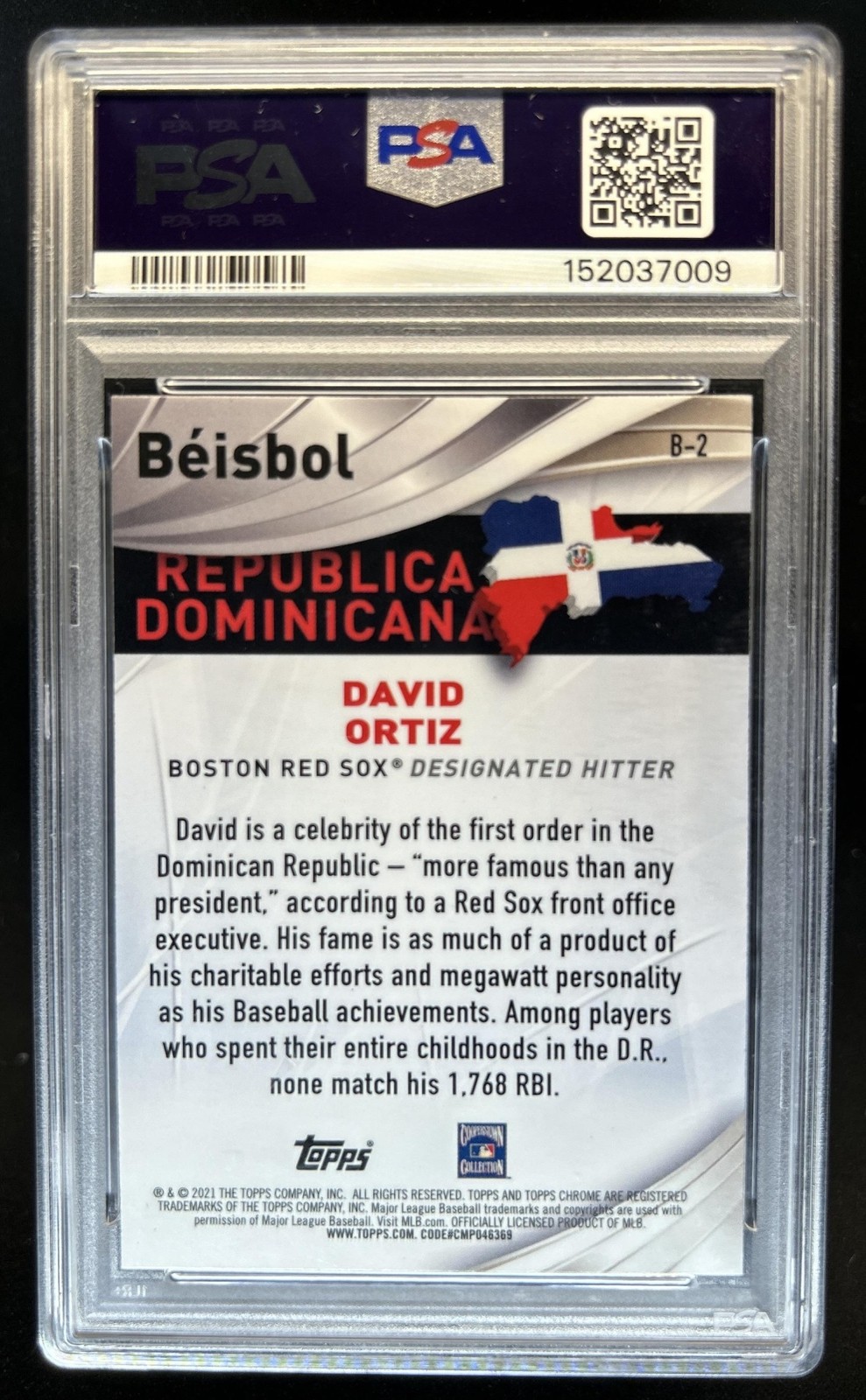 2021 Topps Chrome David Ortiz Beisbol #B-2 Red Sox PSA 9 view 2