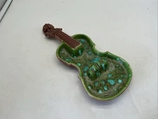 Violin Ashtray Multicolor 1970’s Decor Handmade Ceramic Retro Kitsch 11x5”