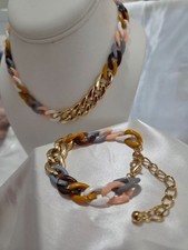 Multicolor Acrylic Link Chain Necklace Bracelet Set Women Chunky Fashion