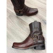 FRYE Women’s Brown Leather Buckle Biker Western Harness 8R Boots Sz. 7 1/2