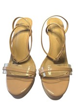 Women Nude Clear Strap Stiletto Heels Platform Ankle Strap Sandals Size 7