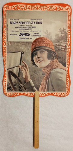 c1936 Hand Fan "Wise's Service Station", Lewisberry, PA - FORD sales & service
