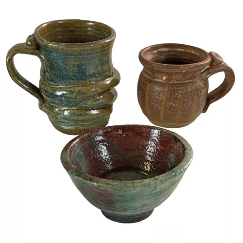 1970s Signed Studio Art Pottery Mug Picher 3 Pcs Set One of Kind