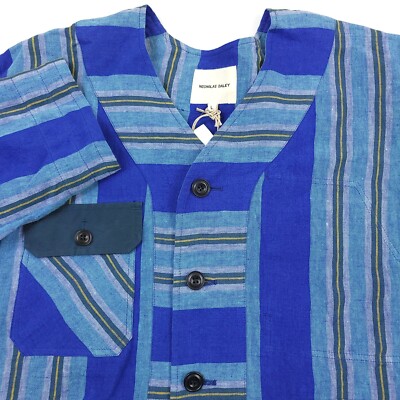 $655 Nicholas Daley Striped Linen Work Cardigan Shirt Jacket Mens Large