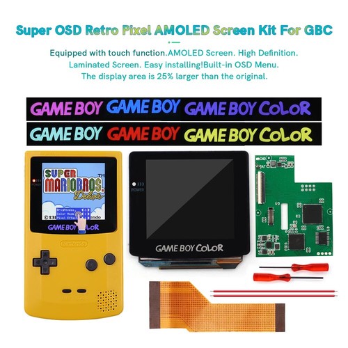 OLED LCD Touch Laminated OSD Menu Retro Pixel AMOLED Screen+Pre-cut Case For GBC - Picture 3 of 60