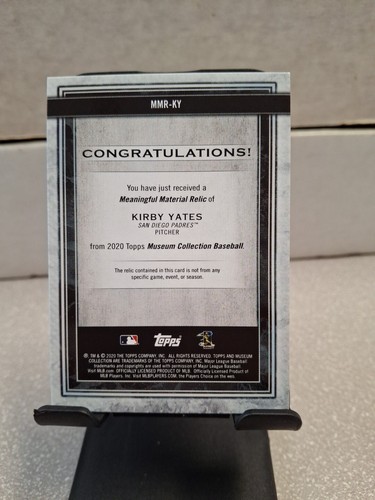 2020 Topps Museum Collection Meaningful Materials Relics Ruby 09/10 Kirby Yates - Picture 2 of 2