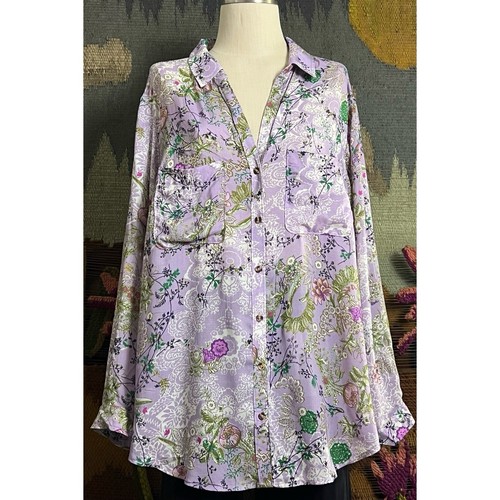 Camicia blusa Anthropologie Romi viola floreale più 3X - Foto 15 di 16