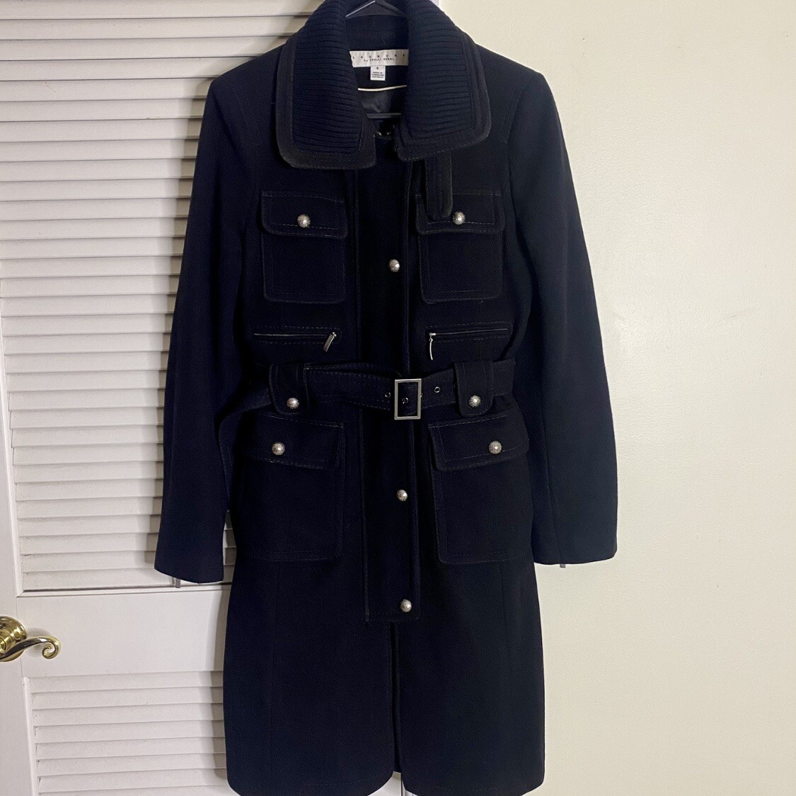 Laundry by Shelli Segal Wool Blend Coat Size Trench Black Women