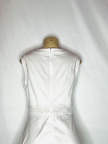 CYNTHIA ROWLEY WHITE SLEEVELESS A LINE COTTON DRESS WITH LACE TRIM SIZE 10 - Picture 3 of 3
