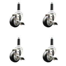 3.5 Inch 316SS Black Poly Swivel 3/4 Inch Expanding Stem Caster Set Brake SCC