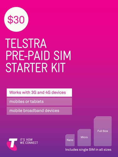 Australia Telstra Mobile $30 Prepaid SIM with 1.3G data and call credit (3G/4G)