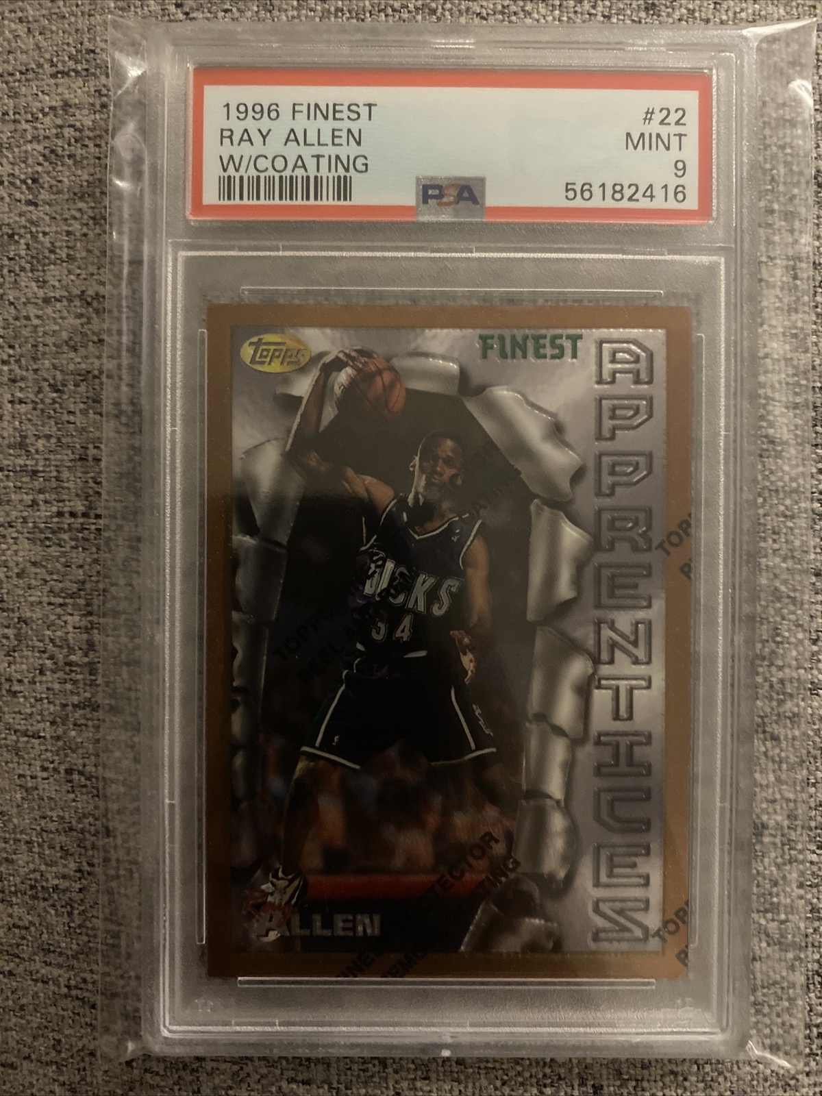 1996-97 Finest Ray Allen Rookie RC #22 Graded PSA 9 Milwaukee Bucks With Coating