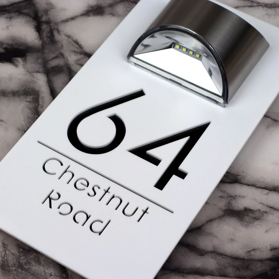 Laser House Number Plaques Personalised Wall Signs LED Solar Light Door Numbers - Image 2 of 4