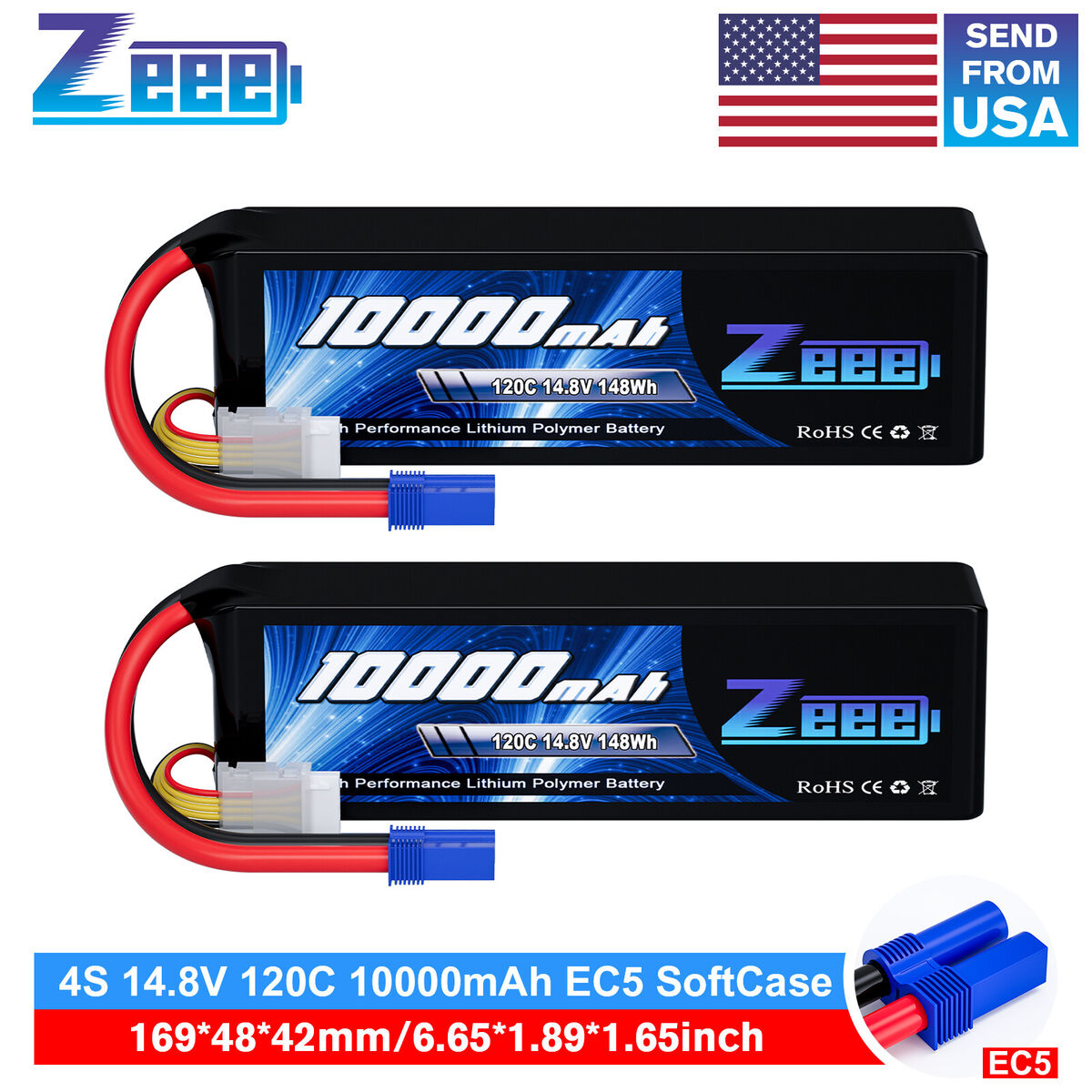2x Zeee 4S Lipo Battery 10000mAh 14.8V 120C EC5 for Xmaxx RC 2x Zeee 4S Lipo Battery 10000mAh 14.8V 120C EC5 for Xmaxx RC