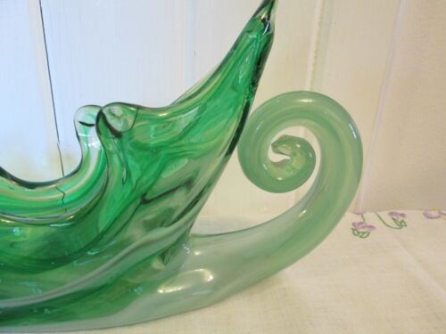 Bowl Console Oklahoma Sooner Art Glass Shades of Green MCM Vintage - Picture 2 of 9