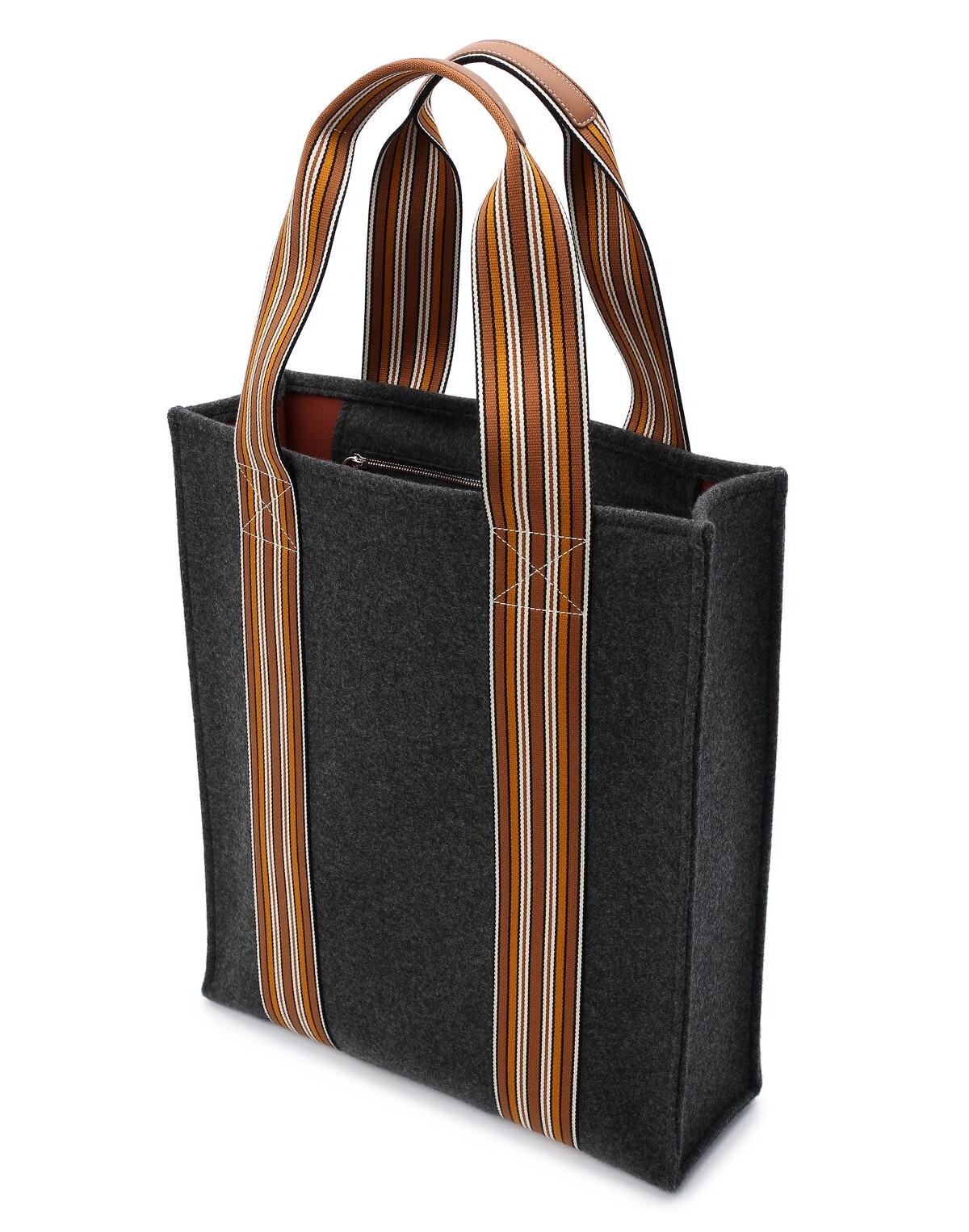 (NO CUSTOMS TAX) LORO PIANA Suitcase Stripes dark gray cashmere tote bag Italy image 5