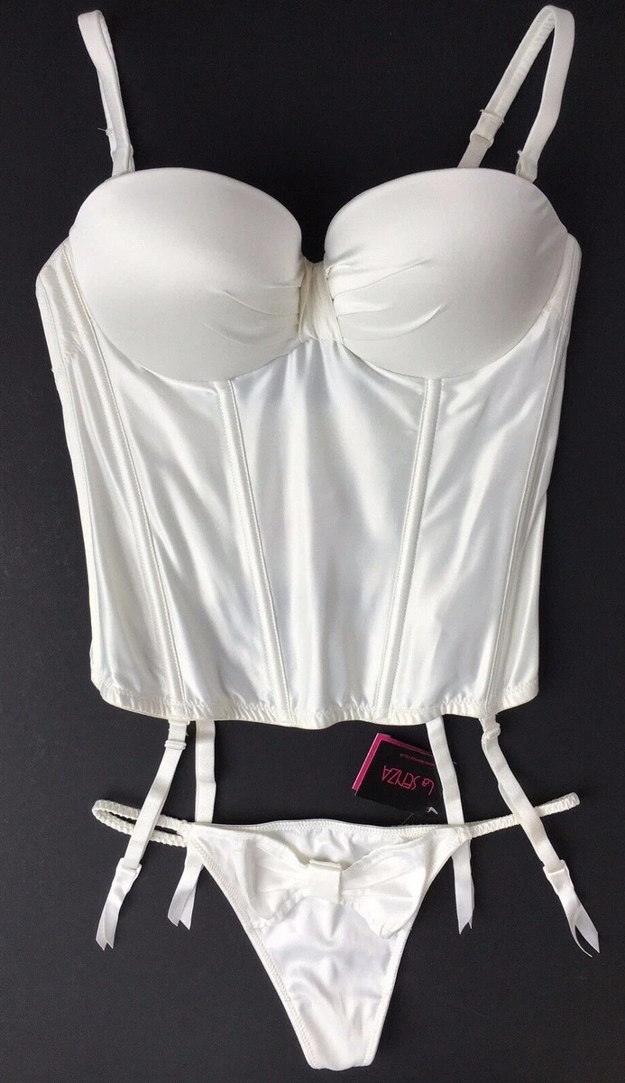 La Senza Padded Push Up Basque & G-String Thong Ivory Satin Bridal Var Szs  BNWT