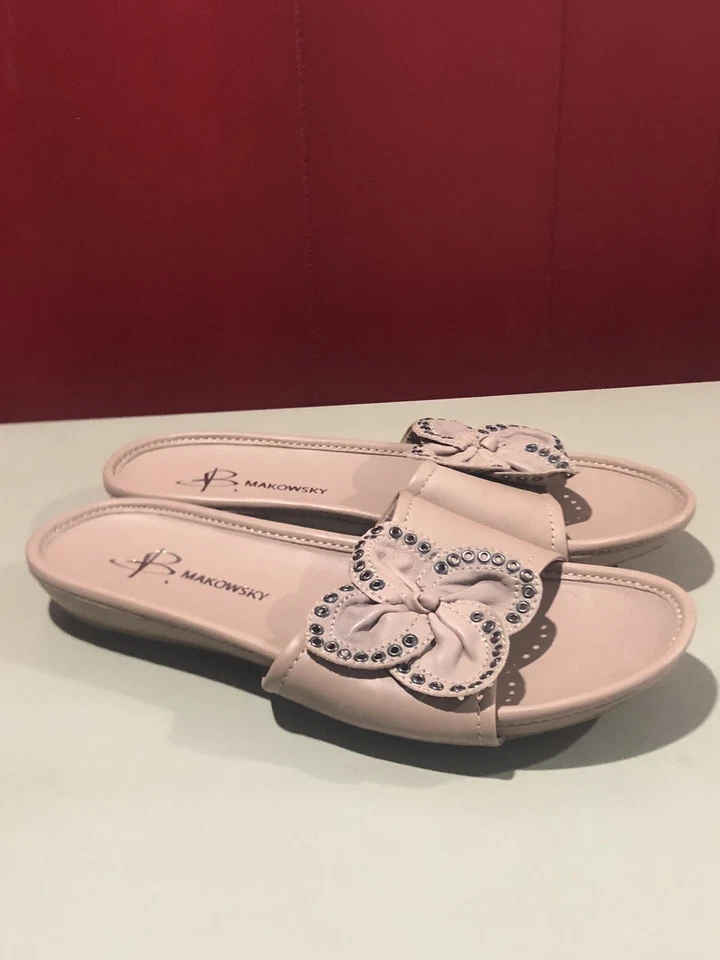 Босоножки B. Makowsky Julie желтовато-коричневые кожаные слайды размер 7 М НОВЫЕ - Изображение 2 из 4