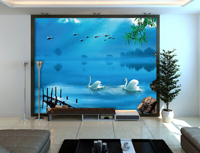 3D Flying Bird Swan K6107 Wallpaper Mural Self-adhesive Removable Sticker Panda