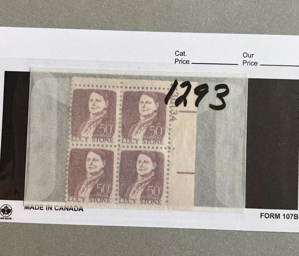 Lucy Stone 50¢ 1293 Plate Block 8/13/1968 Rose Magenta - Image 2 of 4