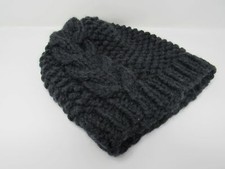 Handcrafted Knitted Hat Beanie Black Textured 100% Merino Wool Female Adult