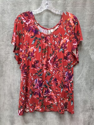 Cato Blouse Womens Large Red Floral 