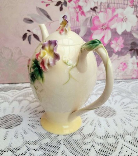 Franz Porcelain Coffee Pot Sweet Pea, 3D Flowers, Pretty Tableware FZ00416 - Picture 5 of 10