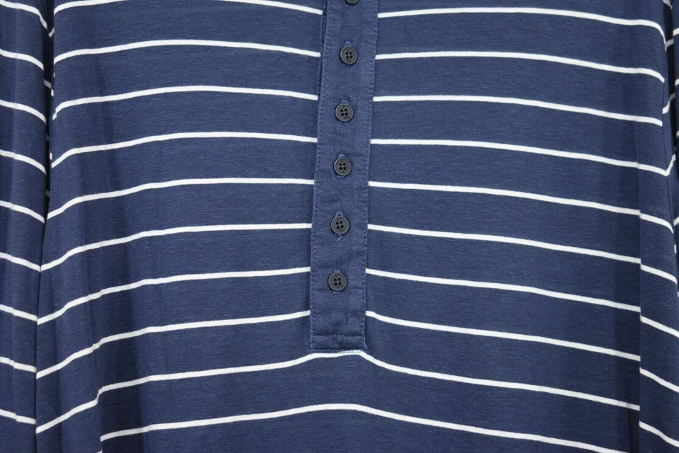 Camisa Goodlife Henley a Rayas Manga Larga Partail Botón Frontal Lino Para Hombres XL Foto 4 de 4