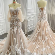 Chamagne Beach Wedding Dresses Sweetheart Removable Sleeves Mermaid Bridal Gowns