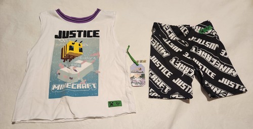 NWT Justice Minecraft Tank Top Bike Shorts Outfit Girls 7-8 Small