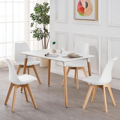 120CM Esstisch + Esstisch Tulpenstühle Set Holzbeine Küche Wohnmöbel