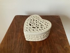 Ceramic Heart Shaped Lidded Jar with Openwork Decor 10.5 x 11 x 6 Valentines Day