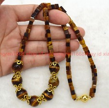 Natural New 5x5mm Square Yellow Tiger's Eye  12mm Round Beads Necklace 16-24in