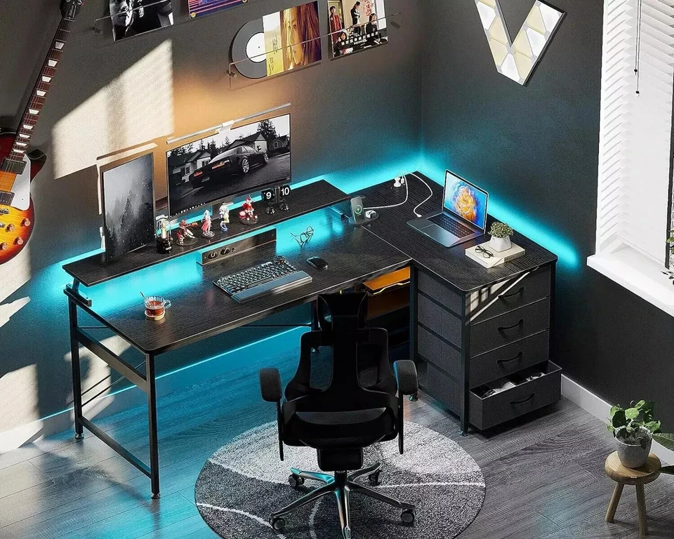 Eckschreibtisch Mit 4 Stoff Schubladen Reversible Schreibtisch L Form Schubladen - Bild 2 von 4