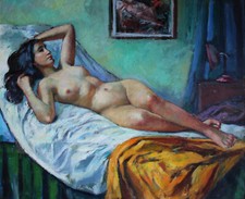 Liegender Frauenakt, weiblicher Akt, liegende nackte Frau um 1900