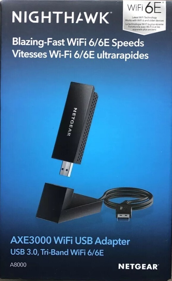 美品✳️NETGEAR A8000 AXE3000 wifi6E USBアダプター Netgear A8000 Nighthawk AXE3000 WiFi USB Adapter - USB 3.0 Tri