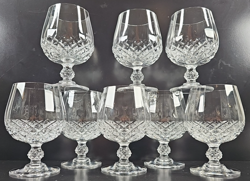 8 Cristal D'Arques Longchamp Brandy Glasses Set Crystal Clear Cut Bar France Lot - Picture 7 of 24