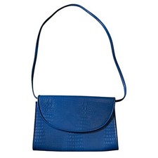 Crocodile Embossed Clutch Bag Evening Purse with Strap Blue