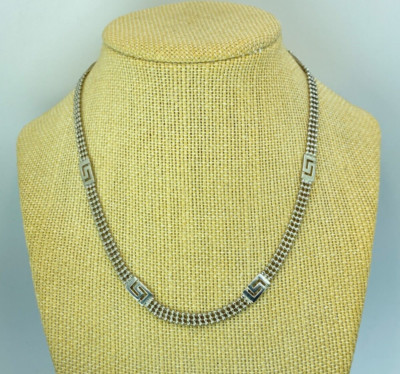Sterling Silver Triple Row Beads Greek Key Choker Chain  display picture 1