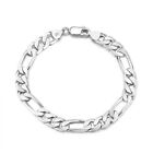 Sterling Silver 6.5mm Diamond-Cut Figaro Link Chain Bracelet Men 6.5" to 8.5"
